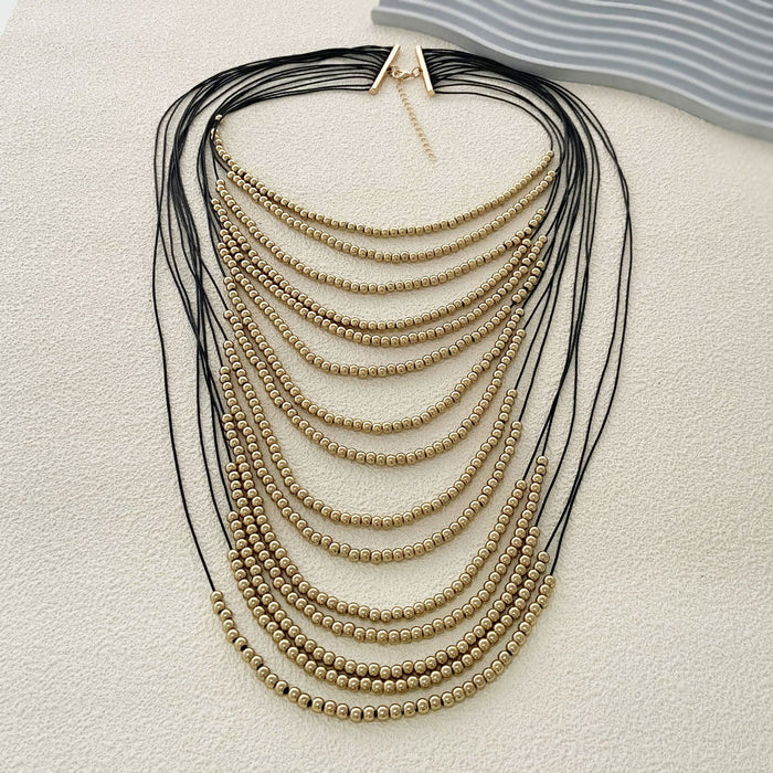 Wholesale multi-layer gold beads creative design sense necklace exaggerated