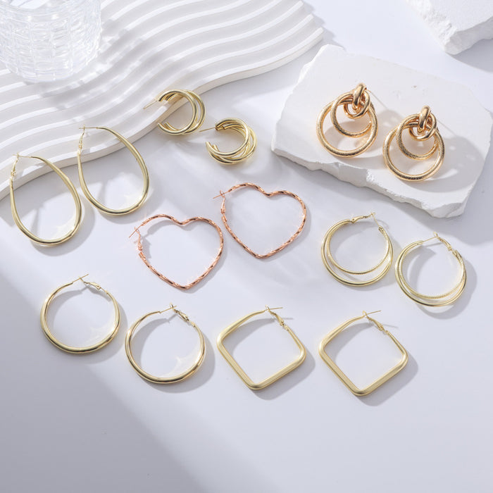 Wholesale Geometric Round Gold Hoop Earrings Trendy Jewelry Accessory MOQ≥3