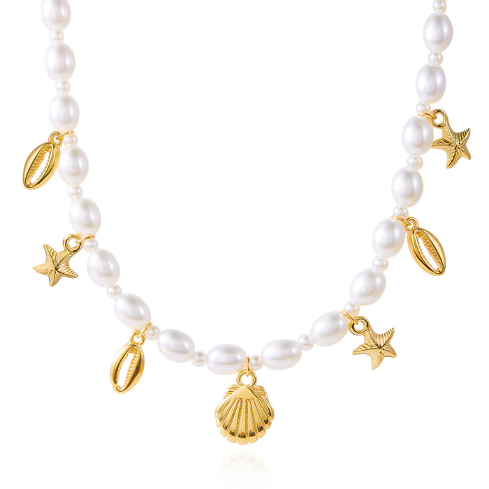 Wholesale Bohemian Starfish Shell Conch Pearl Necklace Bracelet and Anklet Set