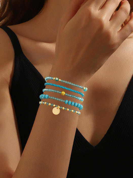 Wholesale Geometric Woven Glass Bead 5-Piece Bracelet Set Black White Jewelry Accessory MOQ≥2