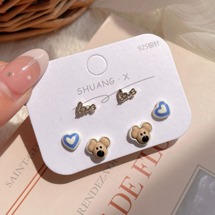 Wholesale  Cartoon Cute Earrings Three-piece Set Women's Silver Needle Children's  Beaver Earrings