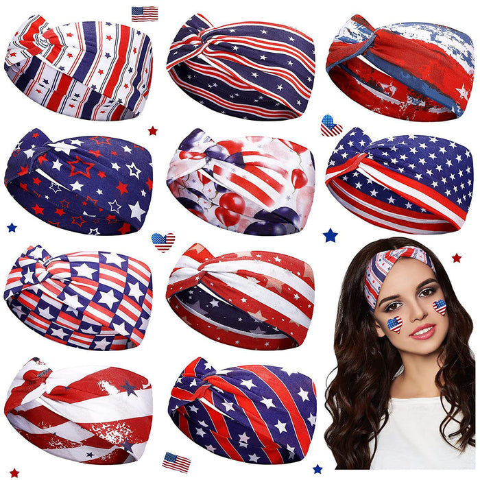 Wholesale 2PCS American Flag Independence Day Stars Knotted Sweat Absorbent Sports Bundle Fabric Headband JDC-HD-YunQ001