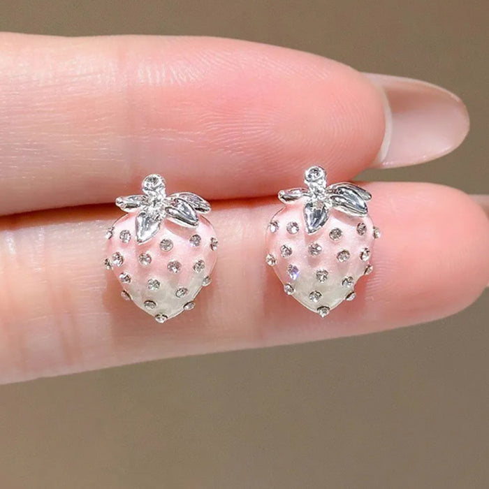 Wholesale Alloy Strawberry Zircon Earrings Sweet Trendy Everyday Fashion Accessory