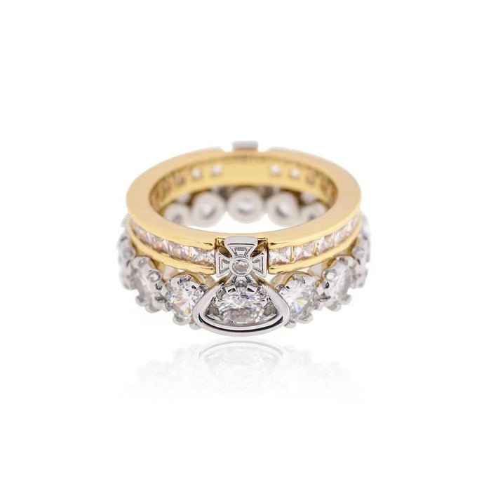 Wholesale Ring, female niche design, double-layer sparkling diamond Saturn high-end ring
