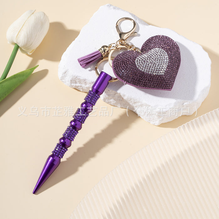 Wholesale Peach Heart Hot Diamond Leather Multifunctional Diamond Aluminum Alloy 2-piece Keychain JDC-KC-ZY032