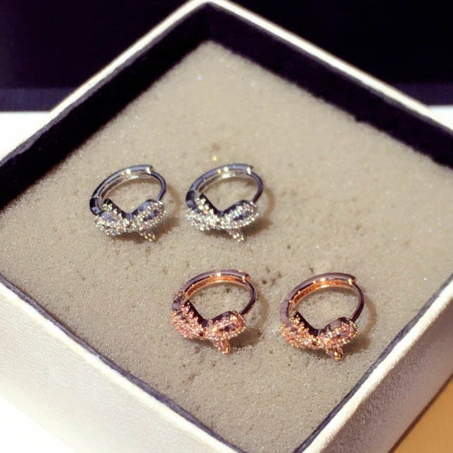 Wholesale Subtle high-end ear buckle earrings with simple zirconium inlay bow temperament earrings for women