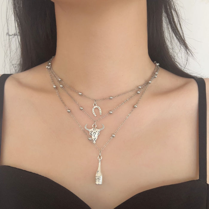 Wholesale Multi-layer Stacked Chain Cactus Wine Bottle Women's Necklace