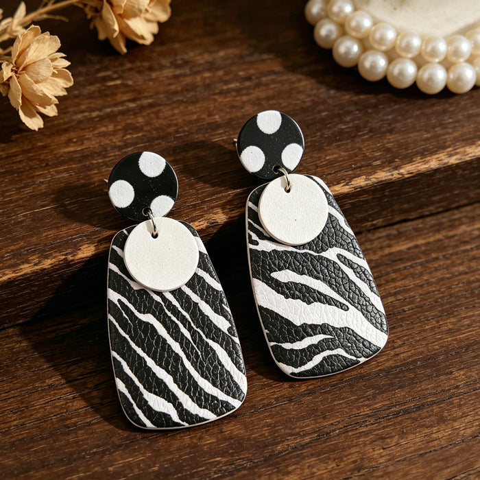 Wholesale Zebra Pattern PU Leather Long Drop Earrings Geometric