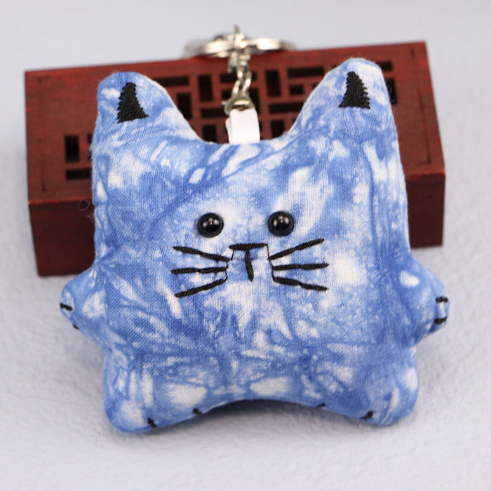 Wholesale Handmade fabric tie dye blue dye cartoon microphone keychain pendant bag hanging
