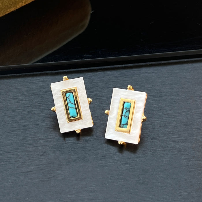 Wholesale Plated Copper French Geometric Square Turquoise Earrings Vintage Style Fashion Jewelry Accessory Gift