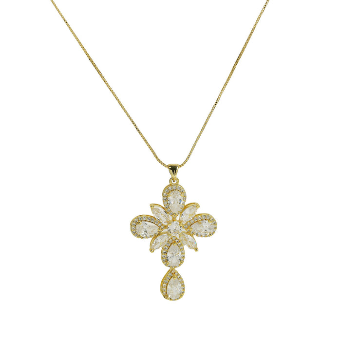 Wholesale 2PCS Brass Zircon Cross Pendant Necklace JDC-NE-BaiYi013