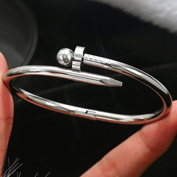 Wholesale Titanium Steel Rhinestone Clover Bangle Bracelet Set Gold And Silver Fashion Jewelry