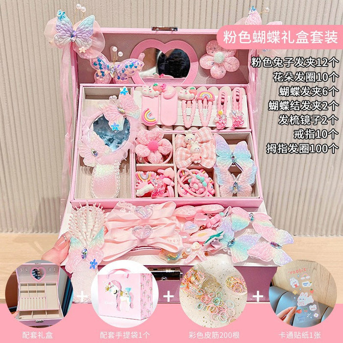 Wholesale Children' s New Headwear Girl Birthday Gift Jewelry Box Princess Girl Hair Accessories Set Gift Box Baby Hair Clip