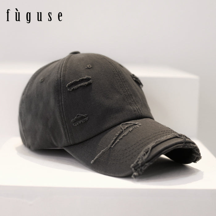 Wholesale Retro style, personalized, vintage, perforated baseball cap, versatile, soft top, curved brim, sun shading duckbill cap for women