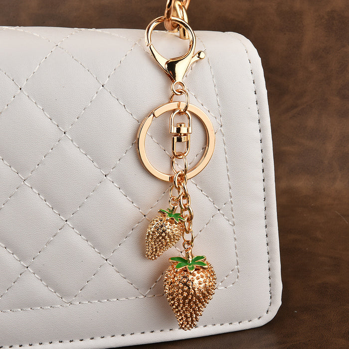 Wholesale strawberry fruit lady cute alloy keychain key bag pendant