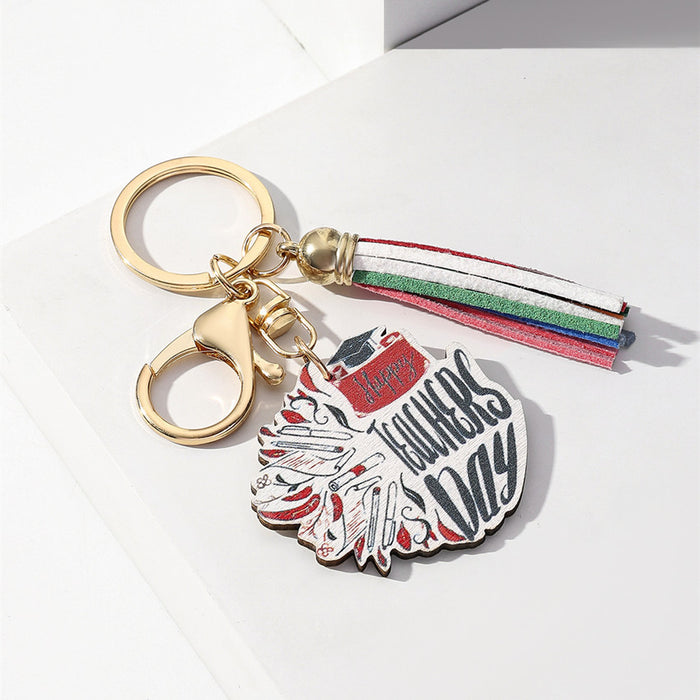 Wholesale Graduation Season Rainbow Wooden Tassel Keychain JDC-KC-RongRui076