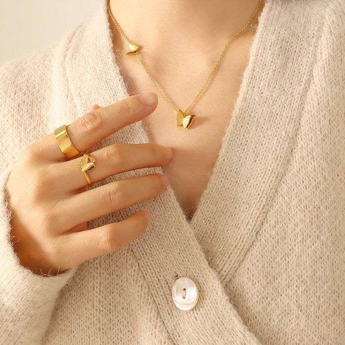 Wholesale Matte butterfly pendant necklace earrings ring jewelry set