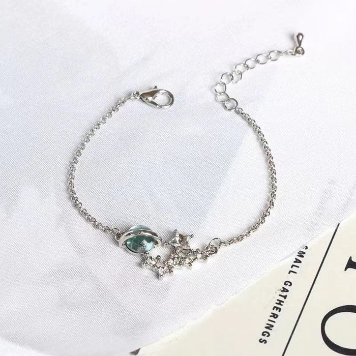Wholesale Dreamy starry sky colorful planet pink cat' s eye bracelet