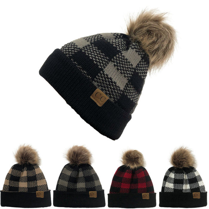 Wholesale Beanie Christmas Plaid Detachable Fur Ball Curled Knitted Hat JDC-FH-YiXun008