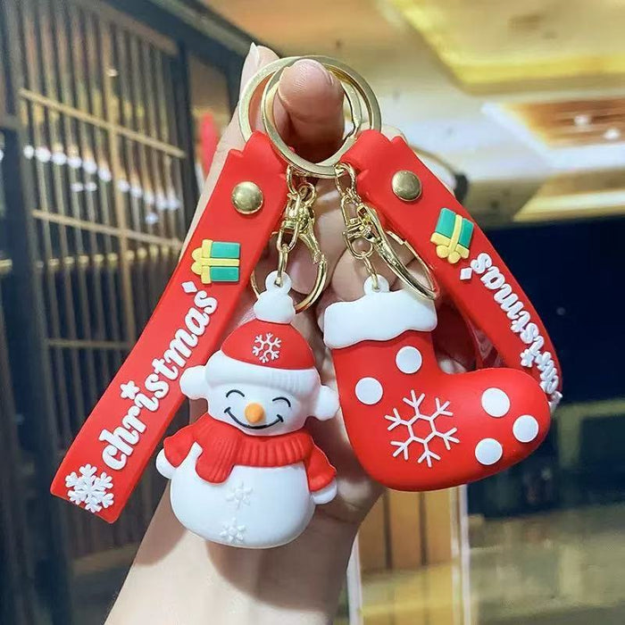Wholesale PVC Christmas Cartoon Santa Reindeer Keychain Pendant MOQ≥2