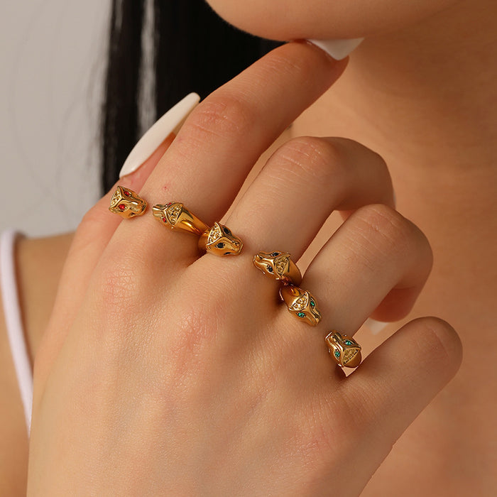 Wholesale Ring made of titanium steel that does not fade, inlaid with diamonds, open mouth ring, niche, light luxury, women's fashion ring wholesale