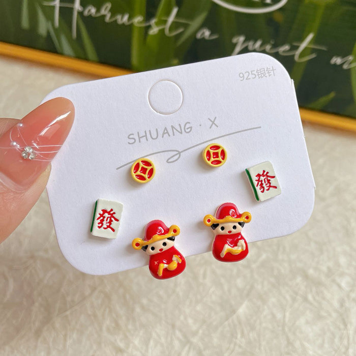 Wholesale  Cartoon Cute Earrings Three-piece Set Women's Silver Needle Children's  Beaver Earrings