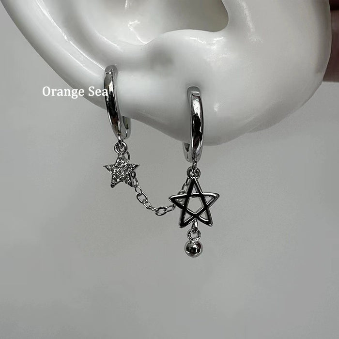 Wholesale Star Chain Double Ear Holes Ear Ring Stacked with Tassel Integrated Five-pointed Star