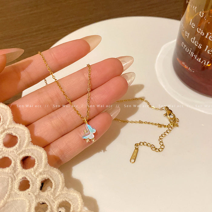 Wholesale Blue butterfly pendant necklace temperament zircon small star titanium steel necklace simple collarbone chain