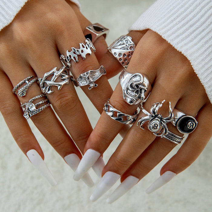 Wholesale Dark Heart 9-Piece Ring Set Punk Style Fashion Jewelry Accessory MOQ≥2