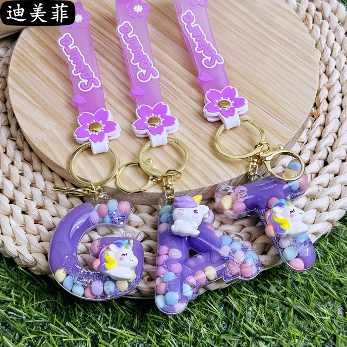 Wholesale Candy colored letter keychain, colorful beads, exquisite beans, cute student backpack pendant, gift