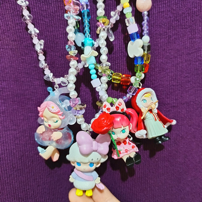 Wholesale Crystal Beaded Red Hat Fairy Cute Short Necklace for Women