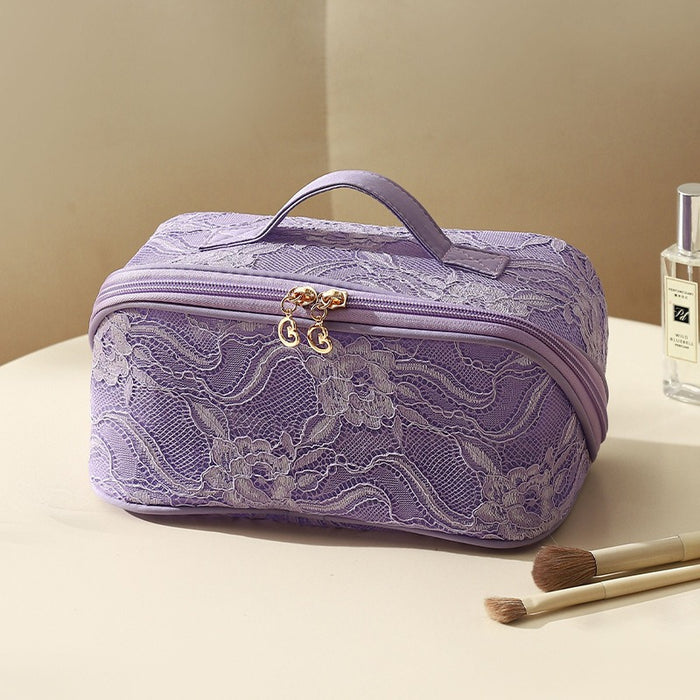 Wholesale Chinese Style Lace Mesh Makeup Bag Large Capacity Travel Toiletry Handbag