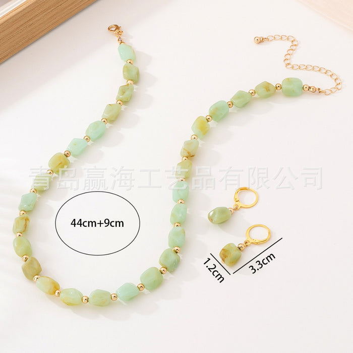 Vintage Bohemian Beaded Acrylic Imitation Jade Necklace Sets JDC-NE-YH001