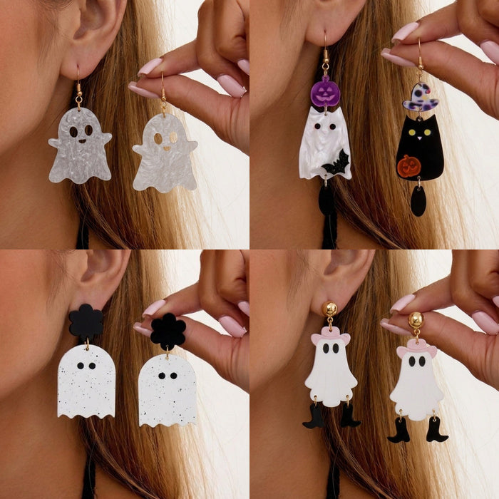 Wholesale Cartoon Ghost Black Cat Pumpkin Earrings Party Fashion Accessory