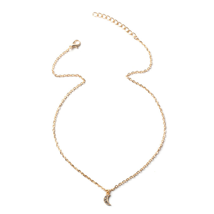 Wholesale Simple and versatile alloy jewelry with diamond studded pentagonal stars, moon, collarbone chain necklace, women's pendant