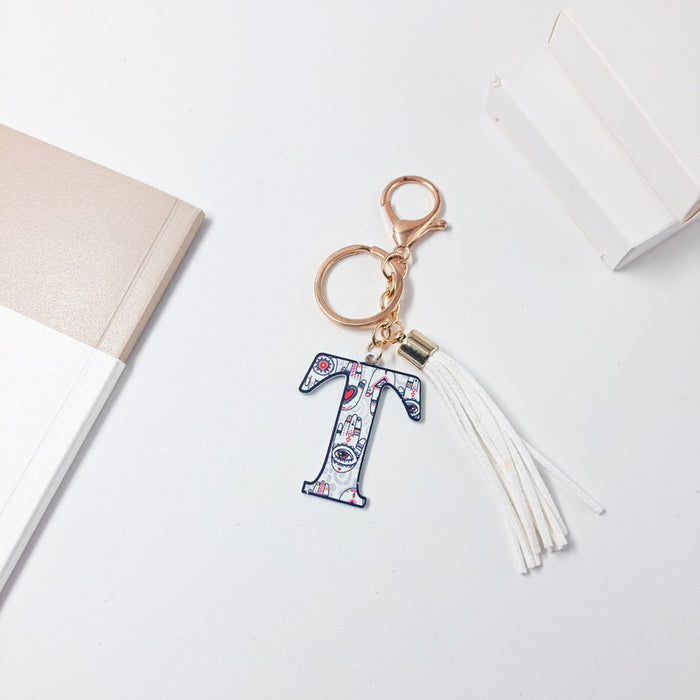 Wholesale Zinc Alloy Leather Letter Color Tassel Keychain JDC-KC-JinY003