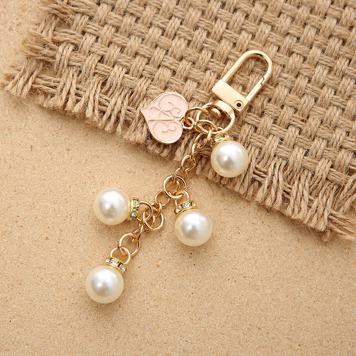 Wholesale Crystal Pearl keychain peach heart ornaments  pendant gift