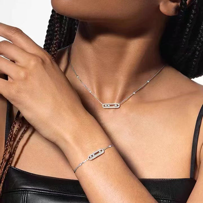 Wholesale Necklace women's three diamond sliding full diamond design gold-plated high-end versatile women's collarbone chain