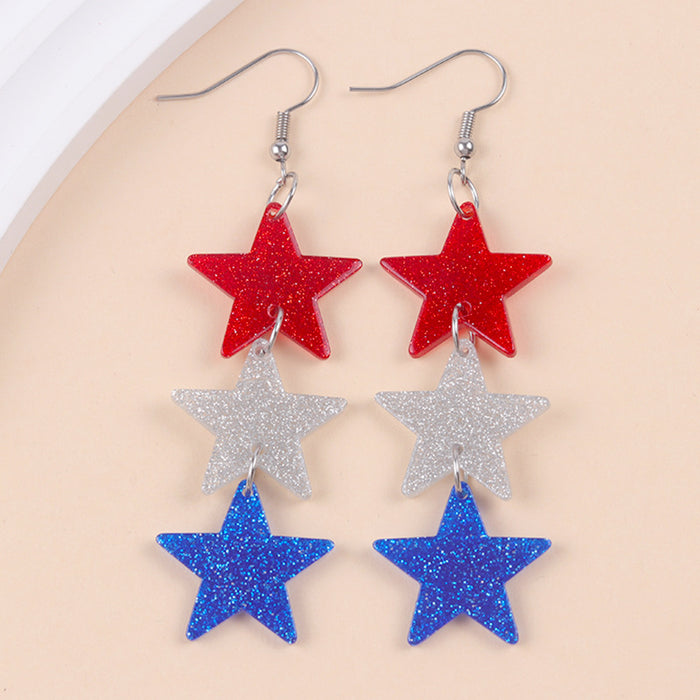 Wholesale Red, white, blue love acrylic earrings, long pentagram earrings, earrings accessories for women