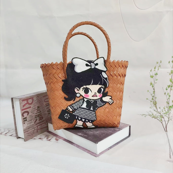 Wholesale Woven Basket Bag Shoulder Hand Bag Cute Rattan Cloth Cartoon Woven Bag
