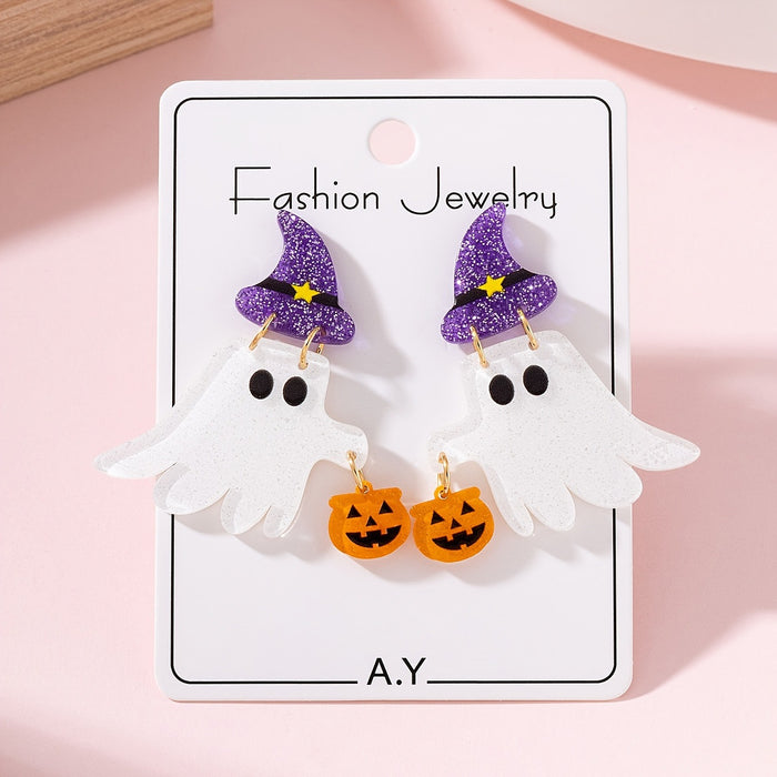 Wholesale 2D Acrylic  Witch Hat Ghost Pumpkin Drop Earrings For Women Trendy Fashion Accessory For Gift And Boutique Resale