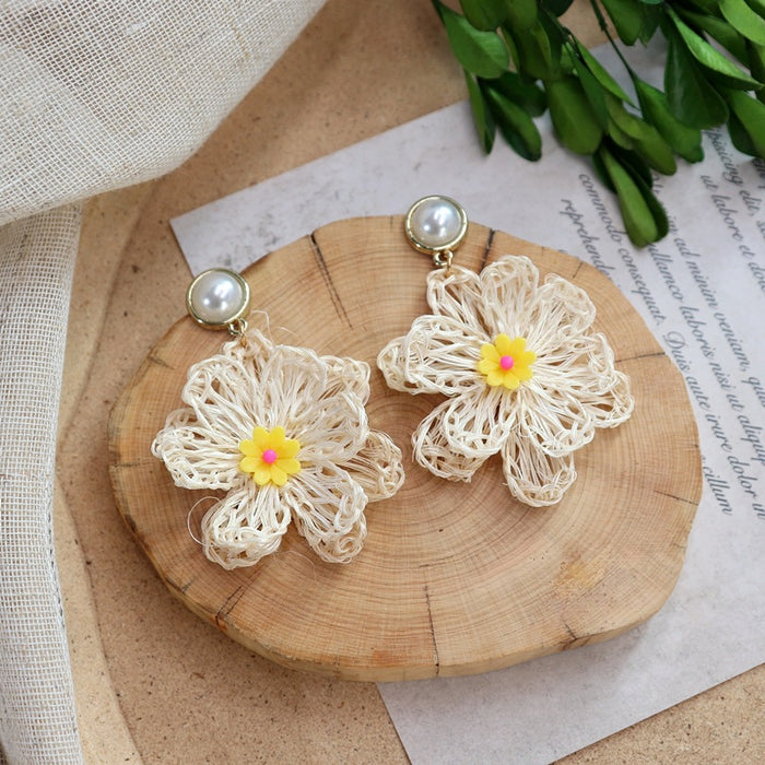 Wholesale Rattan Woven Ethnic Style Wooden Earrings JDC-ES-Luox010