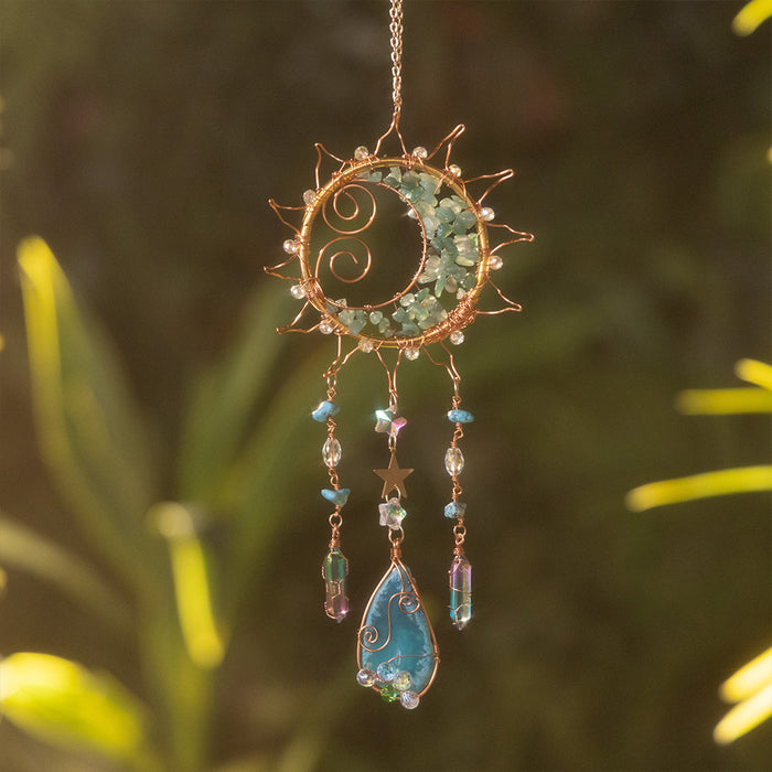 Wholesale Handmade Dongling Stone Smile Moon Sun Catcher Wind Chime Garden Decoration