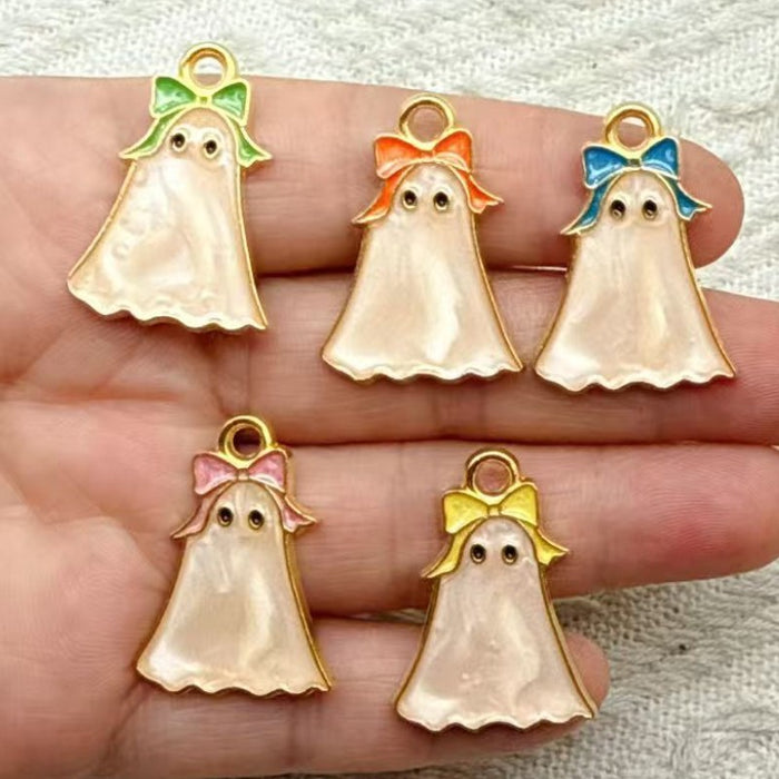Wholesale 10pcs DIY Alloy Drip Oil  Bow Ghost Pendant Cute Quirky Necklace Earring Charm Accessory