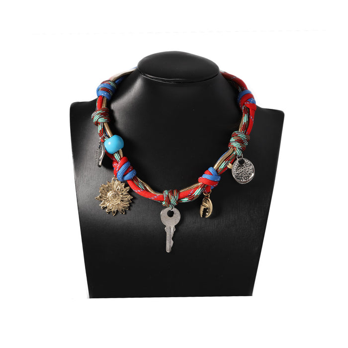 Wholesale multi-accessories alloy pendant hand-woven chain women's necklace