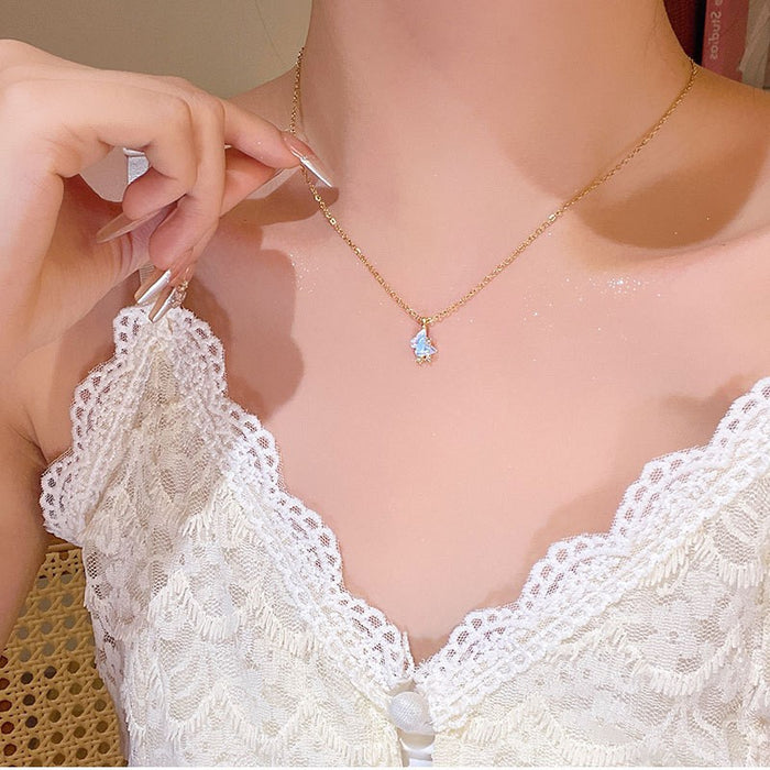 Wholesale Blue butterfly pendant necklace temperament zircon small star titanium steel necklace simple collarbone chain