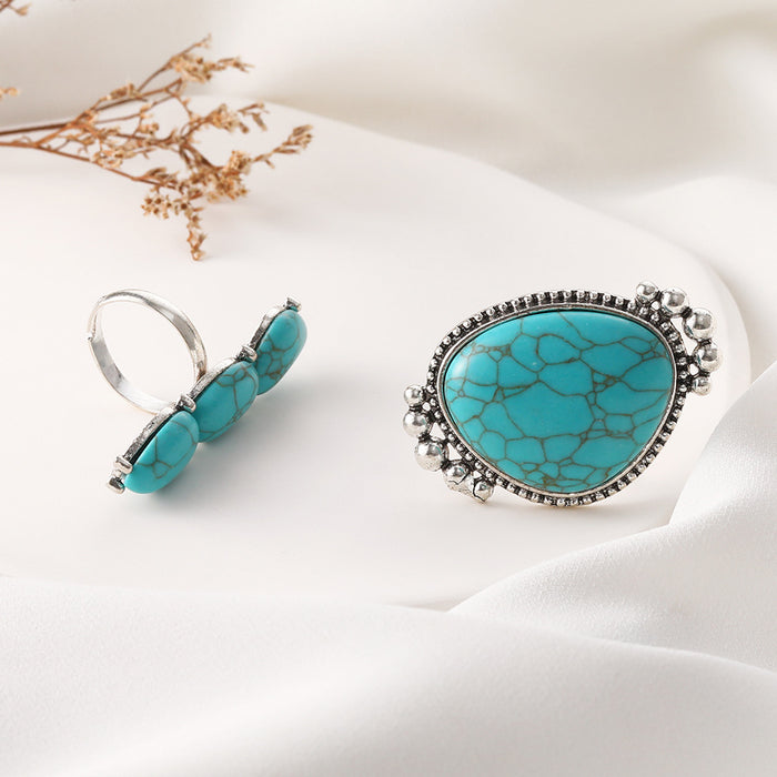 Wholesale Vintage Bohemian Turquoise 2 Piece Set Ring