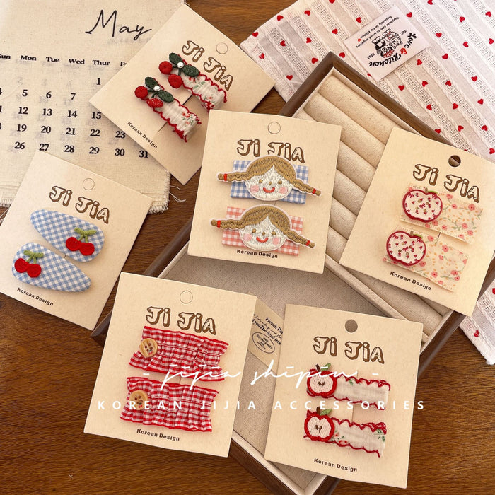 Wholesale New handmade fabric floral hair clip, cute apple cherry floral hair clip, versatile plaid hair accessory