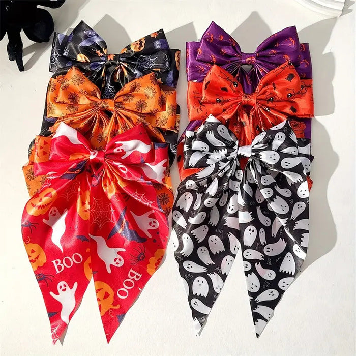Wholesale  Hair Accessories Ghost  Web Streamer Spring Clip Pumpkin Hair Clip Fabric Print Clip Party Dress up