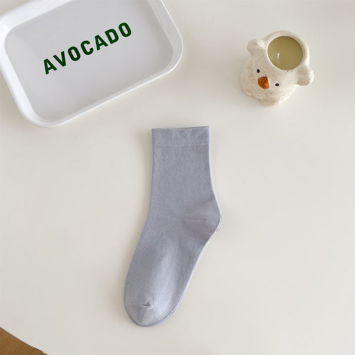 Wholesale Middle school women's solid color simple pile socks made of pure cotton
